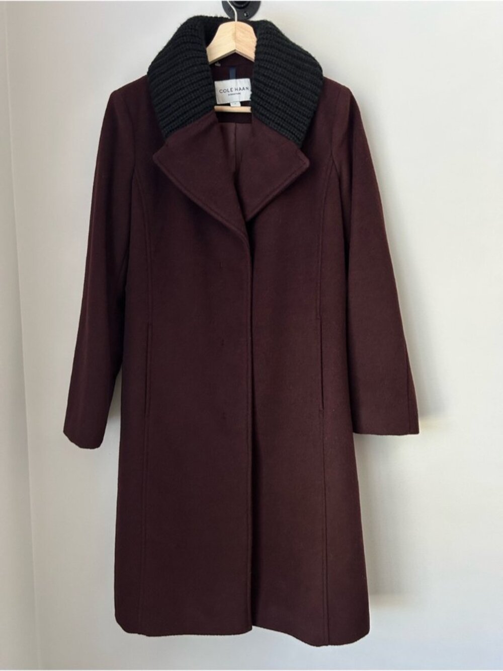 Cole Haan Wool-Blend Coat with Black Knit Collar